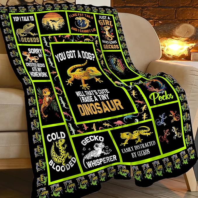 Gecko Blanket, Gecko Throw Blanket, Lizard Gifts Blankets Stuff Fleece Flannel Plush for Girls Women Men Boys Lovers Adults Soft Bedding Gift for Sofa Bed Office Home Decor 80"x60"