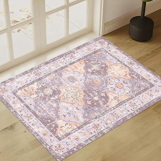 Washable Boho Vintage Area Rugs 2×3 Non-Slip Traditional Mauve Purple Area Rug Doormat for Bathroom Kitchen Entryway