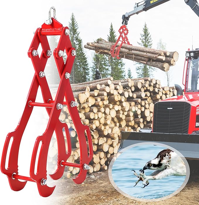 Garvee 36 in Log Grabber, Log Lifting Tongs, Skidding Log Lifting Tongs Timber, Heavy Dut Solid Steel Swivel Dragging Steel Tongs Log Lifting Lumber Skidding Tongs Logging Grabber(4 Claw)