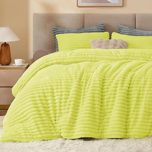 BEDELITE Fleece Queen Comforter Set -Super Soft & Warm Fluffy Charlock Bedding, Luxury Fuzzy Heavy Bed Set for Winter with 2 Pillow Cases