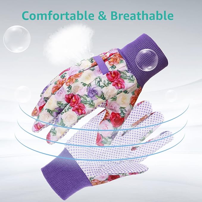 JUMPHIGH Garden Gloves for Women, Floral Gardening Gloves Ladies Soft Breathable Yard Work Glove Light Working Gloves