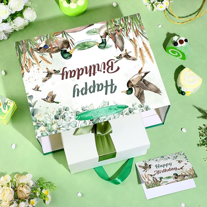 Wayyogh Mallard Duck Hunting Birthday Party Gift Bag Decorations One Lucky Duck Gift Bag with Wrapping Paper & Greeting Card for One Lucky Duck Birthday Party Baby Shower Supplies Decor Decorations