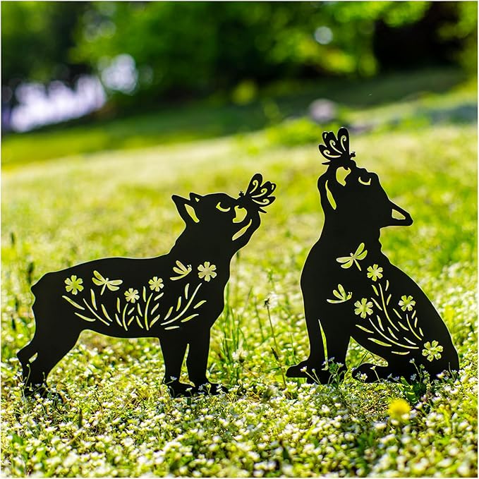 Dog Metal Garden Stakes Decorative, Gifts for Women/Men/Dog Lovers Gifts,Black French Bulldog Silhouette Statues Garden Decor for Outside,Outdoor Decor,Yard Art,Patio,Lawn Ornaments