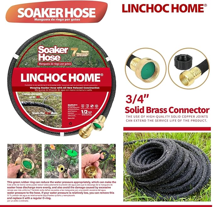1/2 Inch Solid Brass Soaker Hose | Heavy Duty Leakproof Garden Hose for Gardens, Lawns & Landscaping | Flexible Eco-Friendly Design(15FT)