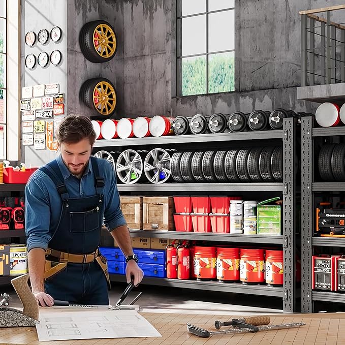 75”W Heavy Duty Metal Storage Shelves, 9000LBS Metal Garage Shelving Units, 24”Deep Rack Shelf, 4 Tier Steel Industrial Shelving , Adjustable Standing Shelf for Warehouse/Basement 75"W x 24"D x 70"H