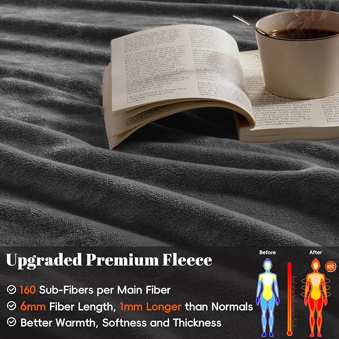 PHF Ultra Soft Fleece Blanket King Size, No Shed No Pilling Luxury Plush Cozy 300GSM Lightweight Blanket for Bed, Couch, Chair, Sofa Suitable for All Season, 108" x 90", Dark Grey