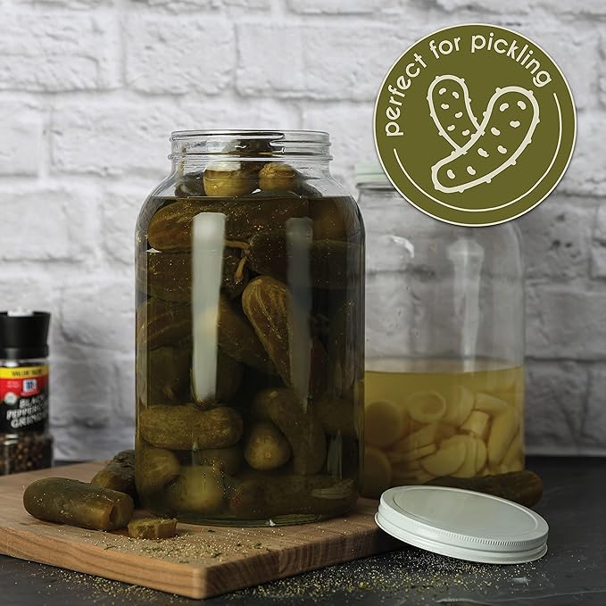 Large Glass Jars 1 Gallon – 4 Pack Wide Mouth Mason Jars with Airtight Metal Lids – Made in USA – Gallon Jars for Fermenting, Pickling, Canning, Water Glassing Eggs, Sourdough Starter & Storage