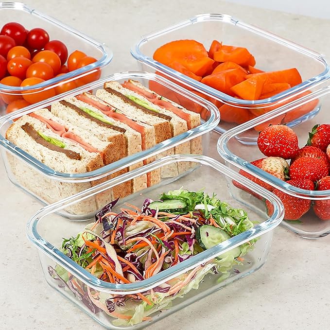 KOMUEE 30 oz 5 Pack Glass Meal Prep Containers, Glass Storage Containers with Lids - Dishwahser, Microwave, Oven and Freezer Safe