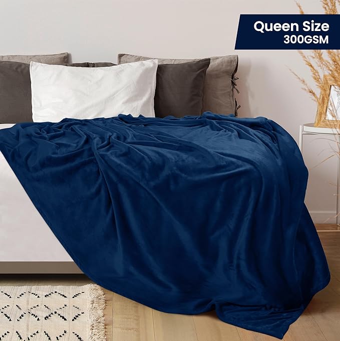 Utopia Bedding Navy 300GSM Fleece Blanket (Queen Size - 90x90 Inch) Luxury Soft Bed Blanket (Bulk Pack of 9)
