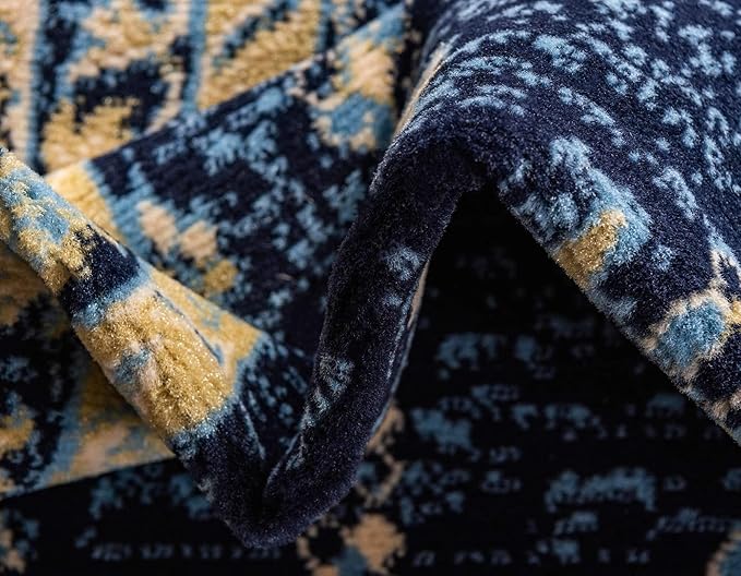 Unique Loom Taftan Collection Border Geometric Tribal Inspired Design Area Rug (4' 0 x 6' 0 Rectangular, Navy Blue/ Gold)