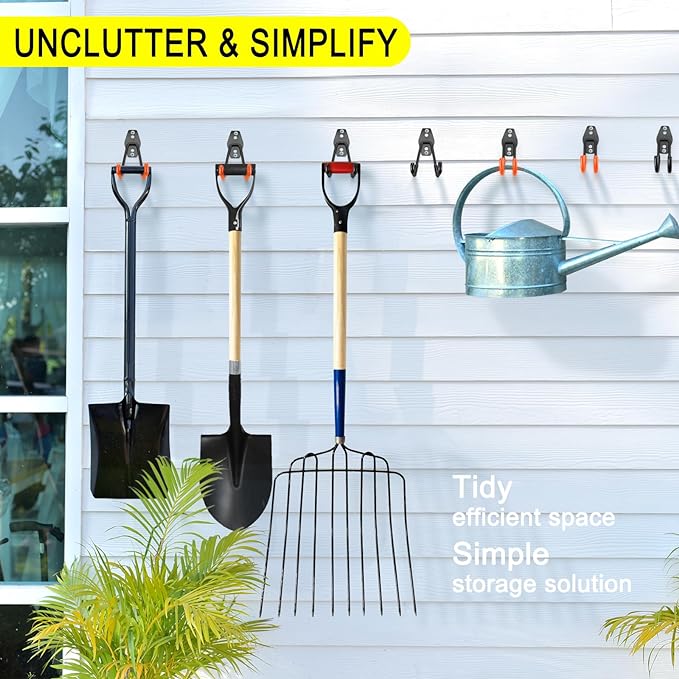 2 Pack Garage Hooks Heavy Duty Storage Organizer Wall Mount Power and Garden Tool Hangers, for Hanging Ladders, Ropes, Hose, Bulk Items