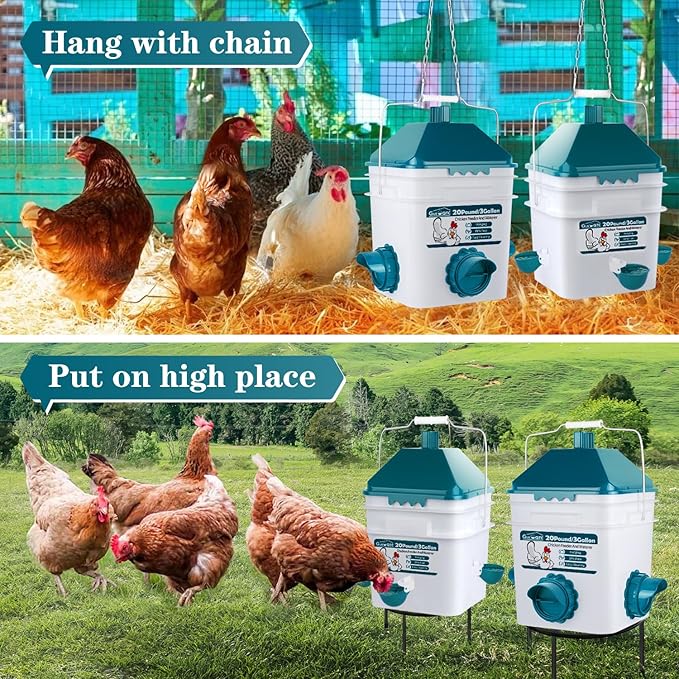 Chicken Feeder and Waterer Set,Anti-Roost Chicken Feeder and Automatic Chicken Waterer for Chickens, Ducks, Pigeons and Quail