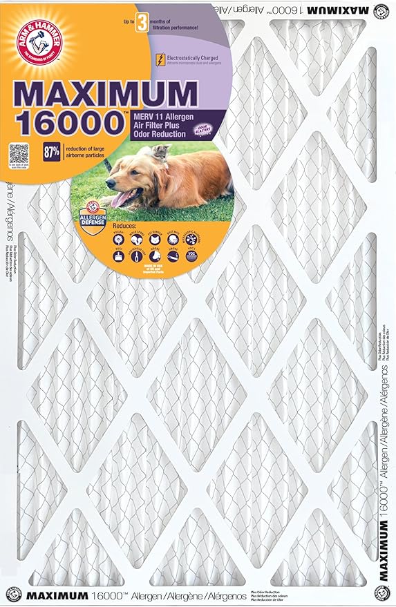 Arm & Hammer Max Allergen & Odor Reduction 14x20x1 Air and Furnace Filter, MERV 11, 4-Pack, White