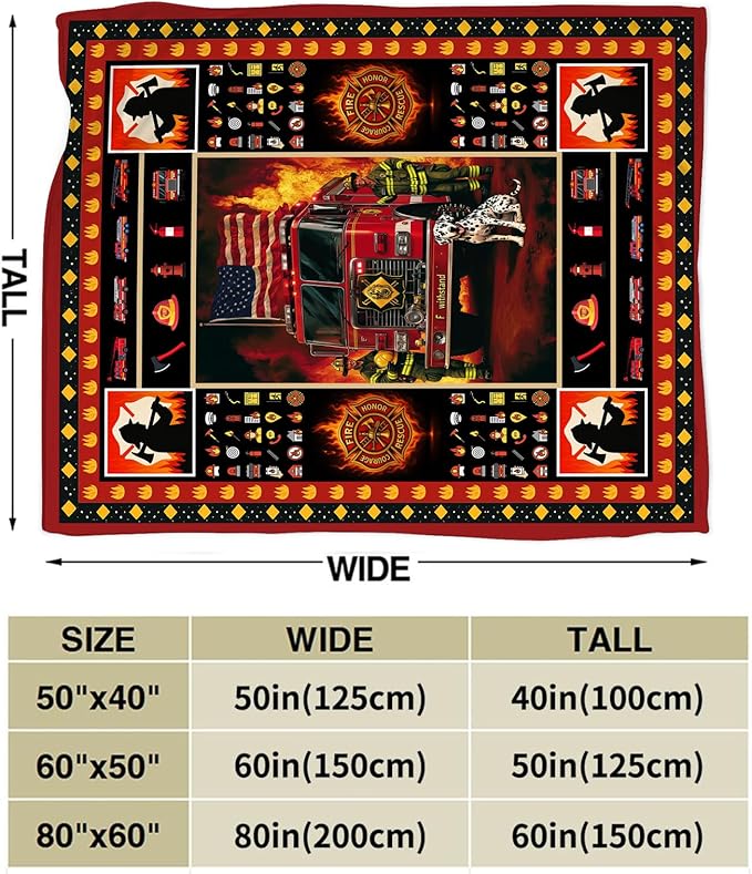 Firefighter Blanket, Fire Fighter Throw Blanket, Fireman Gifts Blankets Stuff Fleece Flannel Plush for Men Boys Women Girls Lovers Adults Soft Bedding Gift for Sofa Bed Office Home Decor 80"x60"