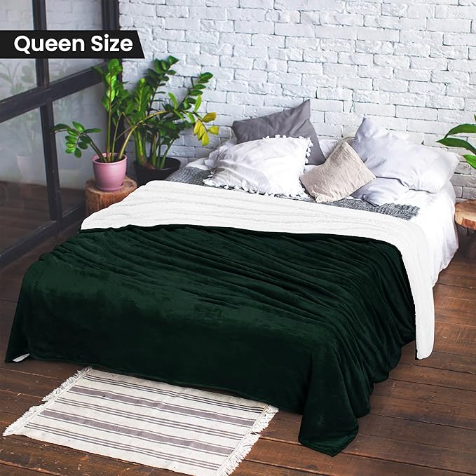 Utopia Bedding Sherpa Blanket Queen Size (Forest Green, 90x90 Inches) - Soft Lightweight Plush Fleece Reversible Blanket for Bed, Sofa, Couch, Camping and Travel
