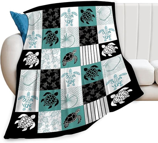 Sea Turtle Blanket Super Soft Warm Turtle Fleece Throw Blanket Cozy Fluffy Sea Turtle Lightweight Flannel Gifts Blankets for Kids Adults 60"X50"