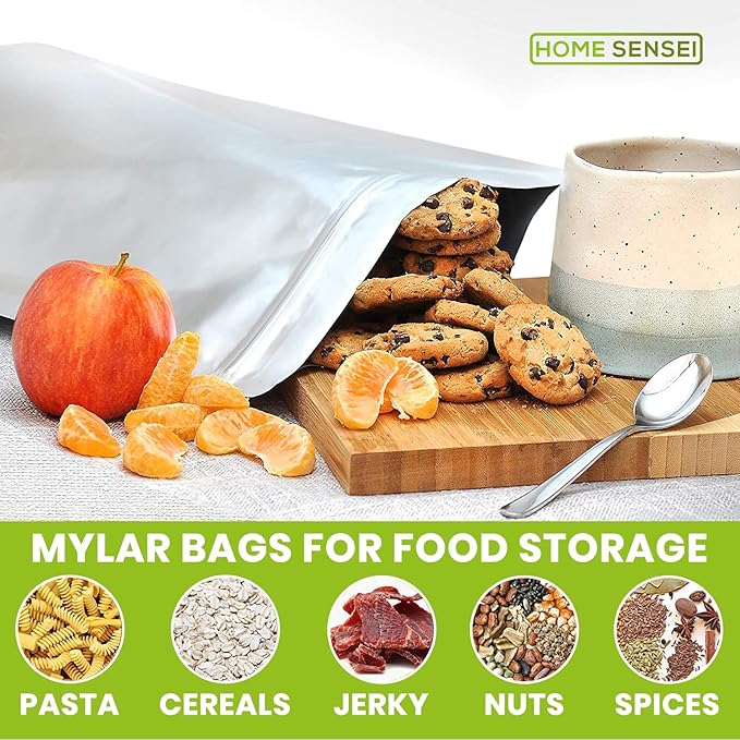 100pcs Mylar Bags for Food Storage - Extra Thick 10 Mil - Includes Gallon/Quart/Pint Sizes with 400cc Oxygen Absorbers - Zip Resealable Storage Pouches - Bolsas Mylar