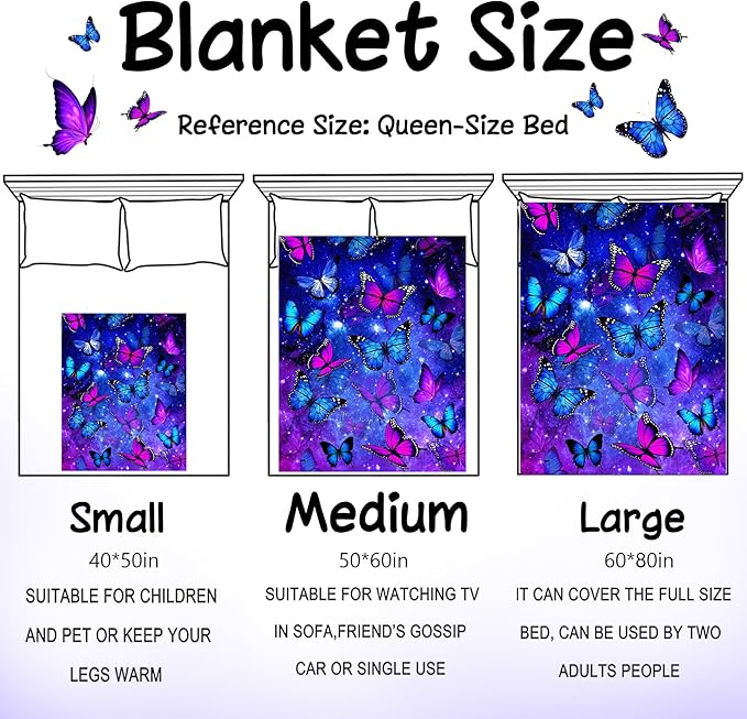 Blue Butterfly Blanket Butterfly Gifts for Women Girls, Butterflies Throw Blanket Butterfly Decorations for Bedroom Decor 60" X 50"