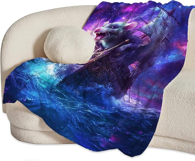 Funny Rat Blanket Decor Gifts for Animal Lover Flannel Fleece Fuzzy Mouse Nautical Throw Blanket Soft Warm Cozy Plush Ocean Blanket for Bed Couch Living Room Stuffed Decoration for Kids Adult 50"x40"