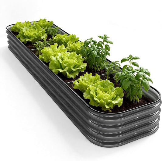 DaisyVibe Raised Garden Bed Kit, Planter Raised Garden Boxes Outdoor, Oval Large Metal Raised Garden Beds for Vegetables Flowers (Gray, 8ftx2ftx1ft)