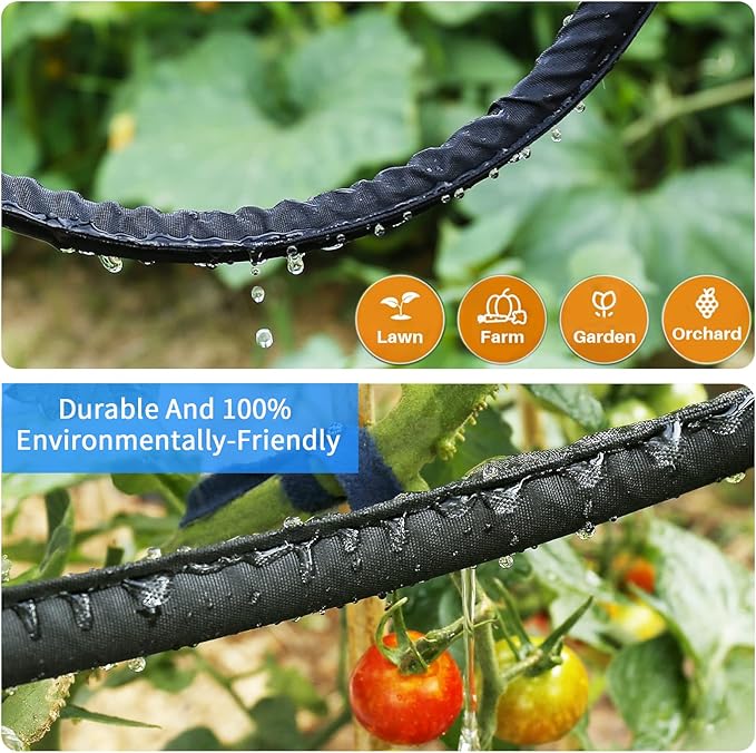 Flat Soaker Hose 100 FT for Garden Beds, 50Ft 2Packs 1/2" Linkable Consistent Drip Irrigation Hose Save 80% Water, Leakproof Heavy Duty Double Layer Sprinkler Hose