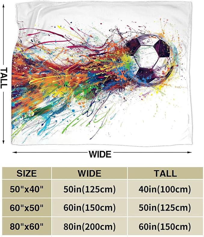 Soccer Blanket Gifts for Teens Boys Girls Lovers Soft Warm Plush Colorful Soccer Throw Blanket Flannel Fleece Fuzzy Banksy Sports Stuff Blanket for Bed Couch Living Room Decor 80"X60"