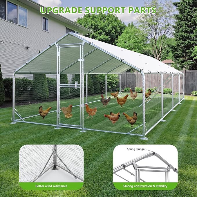 Large Chicken Coop,Metal Chicken Run for Yard with Feeding Door,Walk-in Chicken Pen for 30-40 Chickens,Outdoor Poultry Cage with Anti-UV Cover,Duck Rabbit House