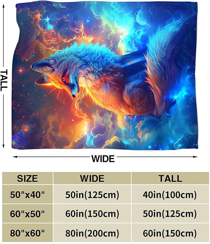 Fantasy Fox in Space Throw Blanket - Gifts and Decor for Girls, Women, Kids, Adults - Soft Warm Cozy Fleece Blanket for Couch, Sofa, Bed 60"x50"