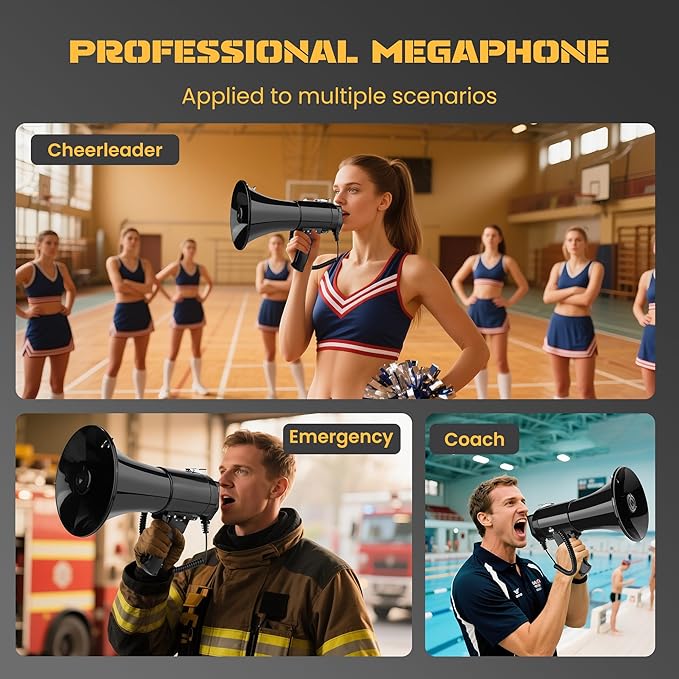 50W Bluetooth Megaphone Bullhorn with Rechargeable Battery-Professional Mega Phone with Siren&240s Recording Supports USB/TF/3.5mm Aux Input-1600 Feet Range for Sports Emergency Outdoor Activities
