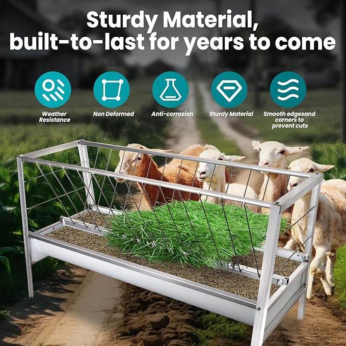 Goat Feeder, 92 Gallon Hay Feeder, Galvanized Steel Livestock Hay Feeder, Sheep Feeder Trough for Barn or Outdoor Use, Free Returns!