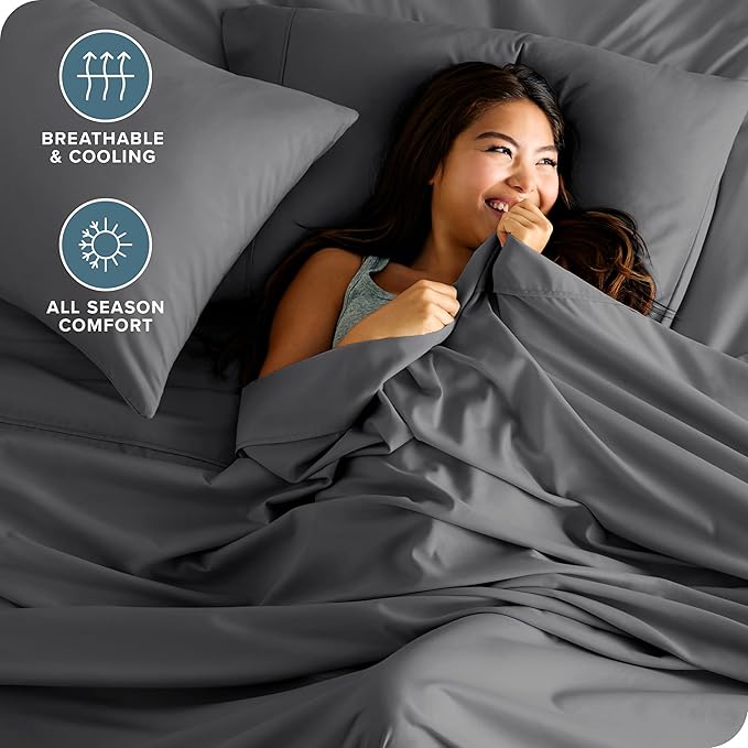Bare Home Split King Sheet Set - 1800 Ultra-Soft Microfiber Bed Sheets - Double Brushed - Deep Pockets - Easy Fit - 5 Piece Set - Bed Sheets & Pillowcases (Split King, Grey)