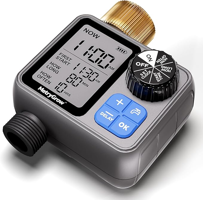 Sprinkler Irrigation Timer with Brass Inlet, Programmable Water Timer for Garden Hose, Automatic Watering System for Yard Lawn, Rain Delay