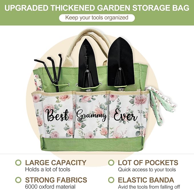 Gifts for Grammy Christmas, Gardening Kit Grammy Gifts from Grandkids Floral Gardening Tools and Durable Garden Tools Organizer Tote, Ideal Gardening Gift for Women on Birthday Plant Lover Present
