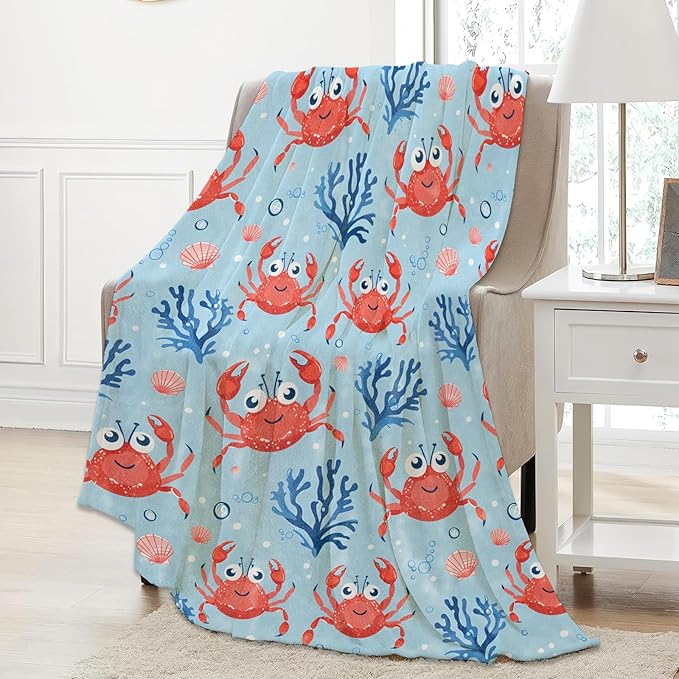 Cute Red Crab Throw Blanket Gifts for Women, Soft Fuzzy Warm Cozy Flannel Blankets for Bedroom, Travel, Couch, Home Decor 40x50 in