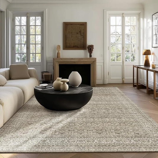Washable Area Rugs for Living Room: 5x7 Bedroom Area Rug Boho Vintage Rugs Stain Resistant Non Slip Low Pile Soft Lightweight Carpet for Kitchen Dining Room Farmhouse Nursery Kids Room
