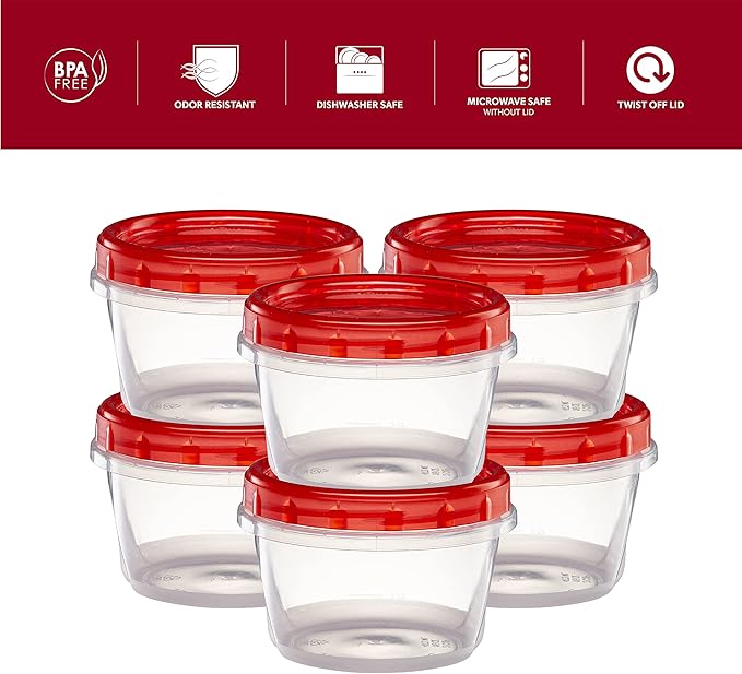 (16 Ounce 20 Pack) Twist cap Containers Clear Bottom With Red Top Screw on Lids Twist Top Food Storage Freezer Containers