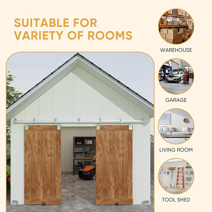 JUBEST 10FT Box Rail Exterior Barn Door Hardware Kit, Heavy Duty Sliding Barn Door Hardware, Wall Mount Barn Door Hardware for Two Door (Door NOT Include)