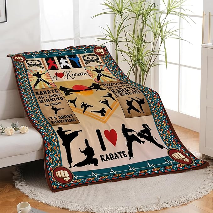 Karate Blanket, Karate Throw Blanket, Sport Gifts Blankets Stuff Fleece Flannel Plush for Men Boys Women Girls Lovers Adults Soft Bedding Gift for Sofa Bed Office Home Decor 80"x60"