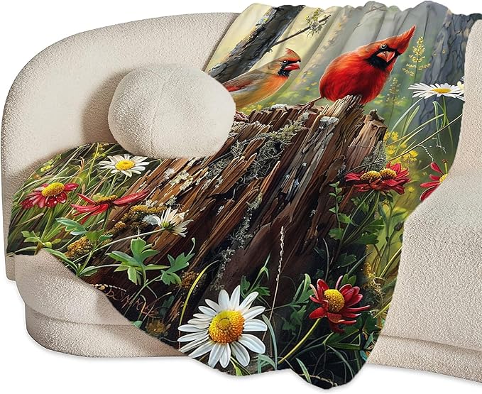 Cardinal Bird Blanket Cardinal in Forest Throw Blanket Bird Gifts and Decor Bird Blanket for Girls Women Kids Adults Soft Warm Cozy Fleece Blanket for Couch Sofa Bed 60"x50"
