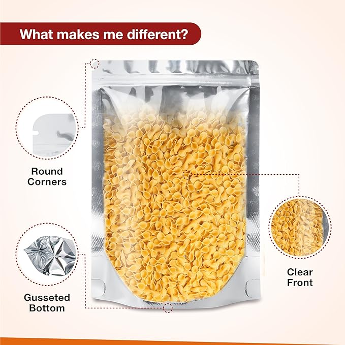 BELLE KR® 50 Pcs 1 Gallon Mylar Bags for food storage - 9.5 mil - Gusseted Mylar Bags 1 Gallon Resealable & Heat Sealable for Long Term Food Storage - Labels Included