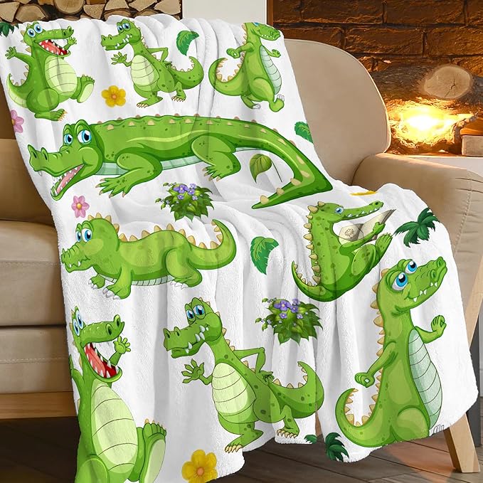 Alligator Blanket Super Soft Warm Crocodile Fleece Throw Blanket Cozy Fluffy Cartoon Alligators Animal Lightweight Flannel Gifts Blankets for Kids Adults 80"X60"