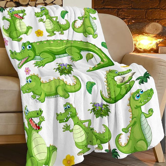 Alligator Blanket Super Soft Warm Crocodile Fleece Throw Blanket Cozy Fluffy Cartoon Alligators Animal Lightweight Flannel Gifts Blankets for Kids Adults 80"X60"