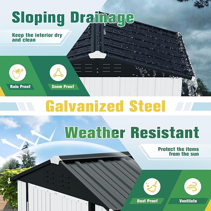 Flamaker 6x4 FT Storage Shed Waterproof Metal Garden Shed with Lockable Door Utility Tool Shed Outdoor Storage for Backyard, Patio and Lawn, White