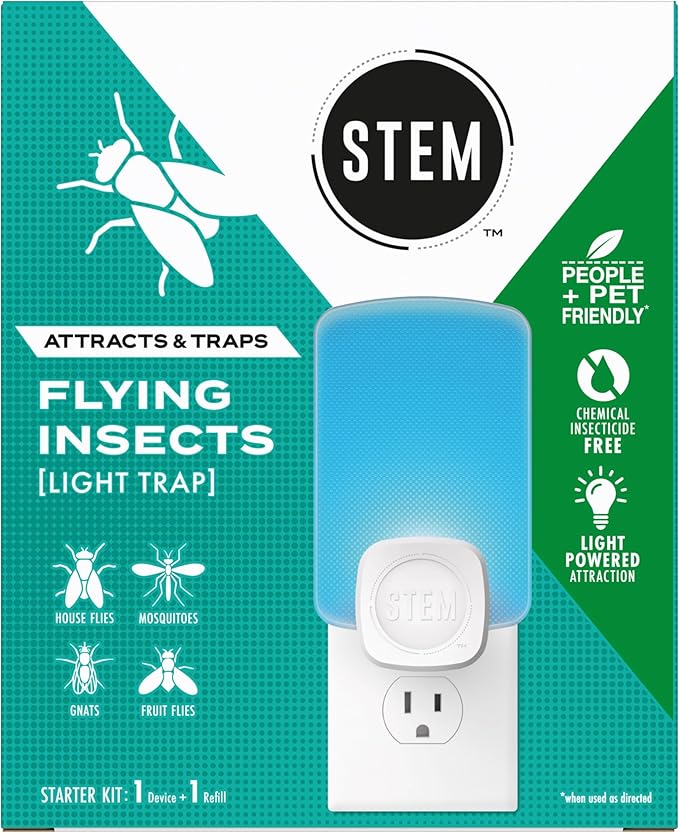 STEM Insect Trap - Indoor Fruit Fly & Gnat Pest Control for House, Home and Kitchen, Attracts & Traps Flying Bugs, Soft Blue Light - Includes 1 Plug-in Device & 1 Cartridge