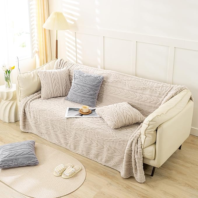 YUSOKI Sherpa Twin XL Blanket(Without Pillows)-3D Stylish Design Super Soft Blankets for Teen Girls Women Couch Bed Sofa Chair Men Boys Gift(Linen,65"x90")