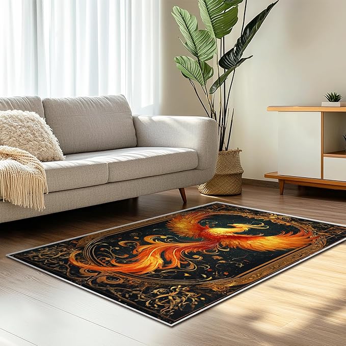 3x5 Phoenix Area Rugs Boho Vintage Phoenix Rug for Bathroom Kitchen Entryway Indoor Soft Non-Slip Thin Hippie Carpet Small Doormat for Office Dining Room Under Table Washable Machine