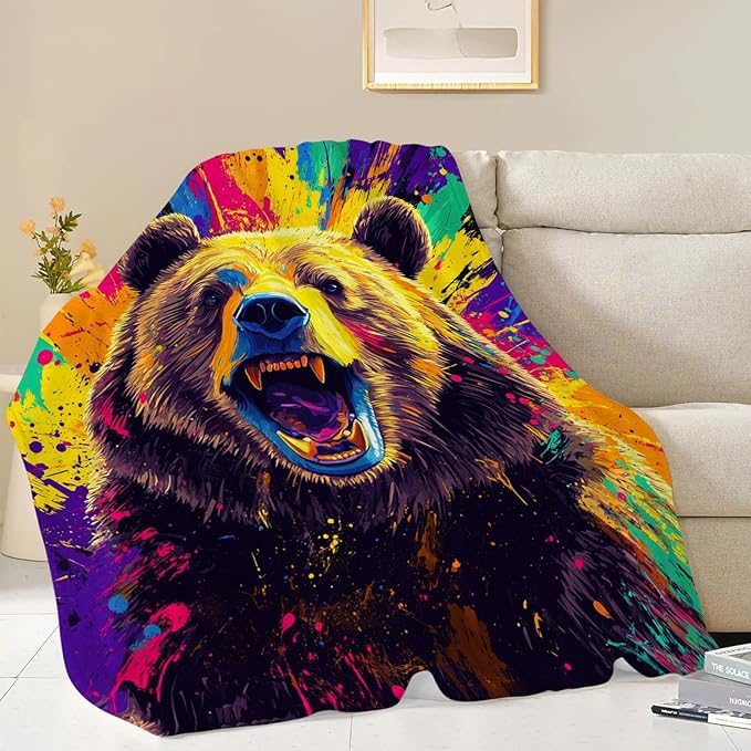 Bear Blanket, Brown Bear Throw Blanket, Wild Animal Gifts Blankets Stuff Fleece Flannel Plush for Men Boys Women Girls Lovers Adults Soft Bedding Gift for Sofa Bed Office Home Decor 60"x50"