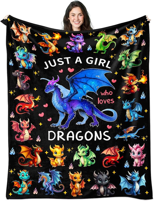 Dragon Blanket Ultra Soft Flannel Dragon Throw Blanket Dragons Birthday Bedding Decor Gifts for Kids Girls Boys Adults 60" x 50"