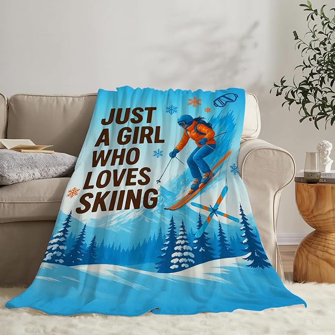 Skiing Fleece Blanket Sports Ski Throw Blankets for Girls Women Super Soft Warm Flannel Throws Gifts for Kids Adults Cozy Fuzzy Plush Stuffed Couch Bed Bedding Decor 50"X40"
