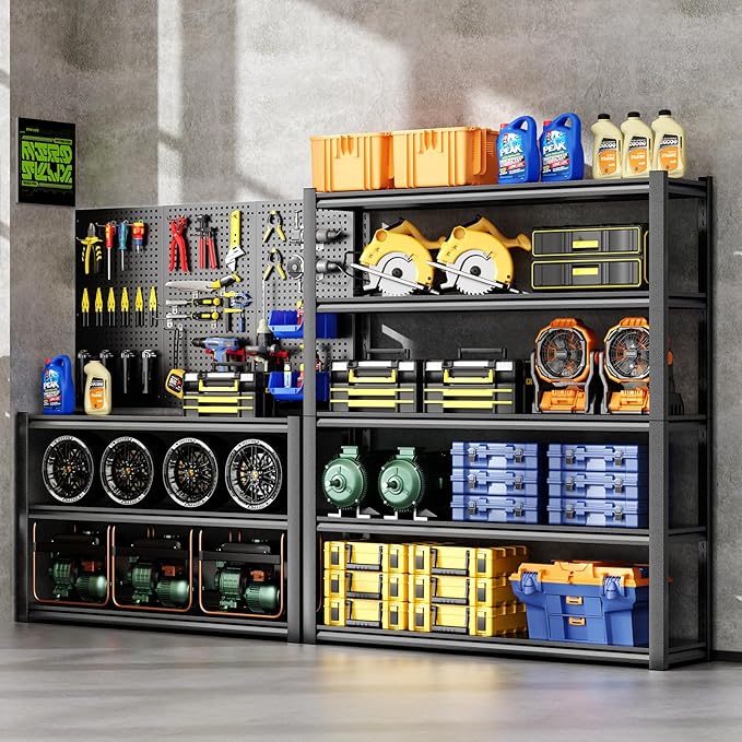 72" H Garage Shelving,5-Tier Heavy Duty Shelving Unit,3000LBS Adjustable Metal Storage Shelves,Storage Rack Units for Industrie,Shed,Warehouse,Basement,Black,48" W x 24" D x 72" H